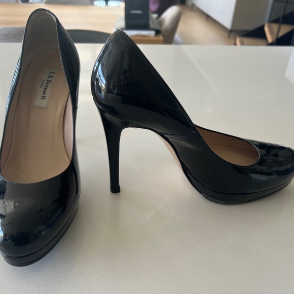 L.K. Bennett Sledge Black Patent Platform Court Heels Size 39 - Picture 3 of 11